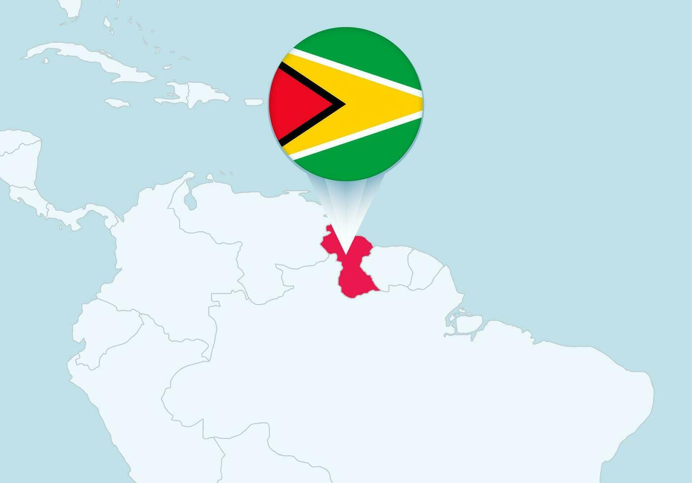 America with selected Guyana map and Guyana flag icon. vector