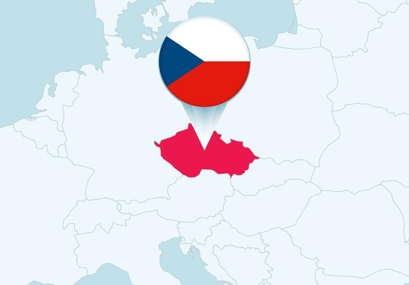 Europe with selected Czech Republic map and Czech Republic flag icon. vector