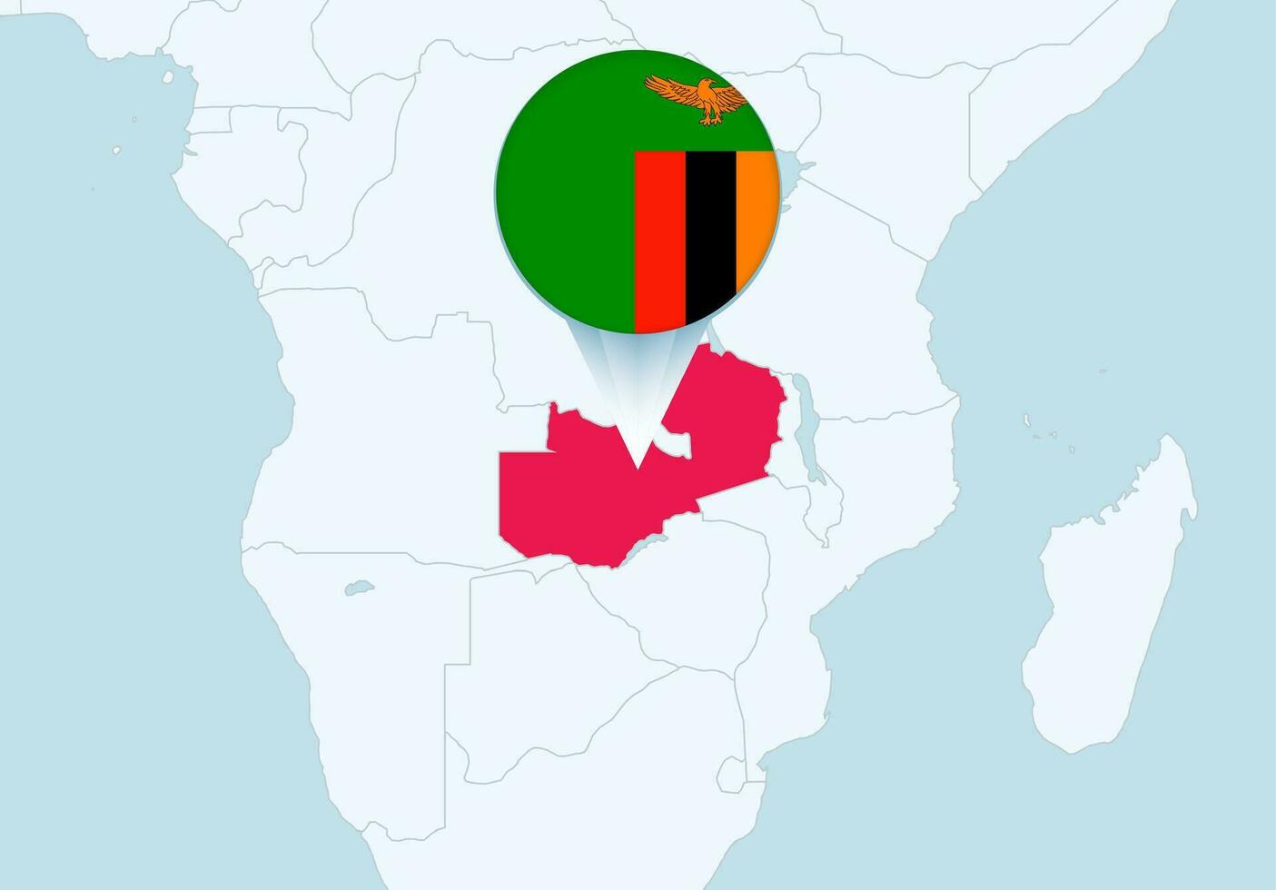 Africa with selected Zambia map and Zambia flag icon. vector