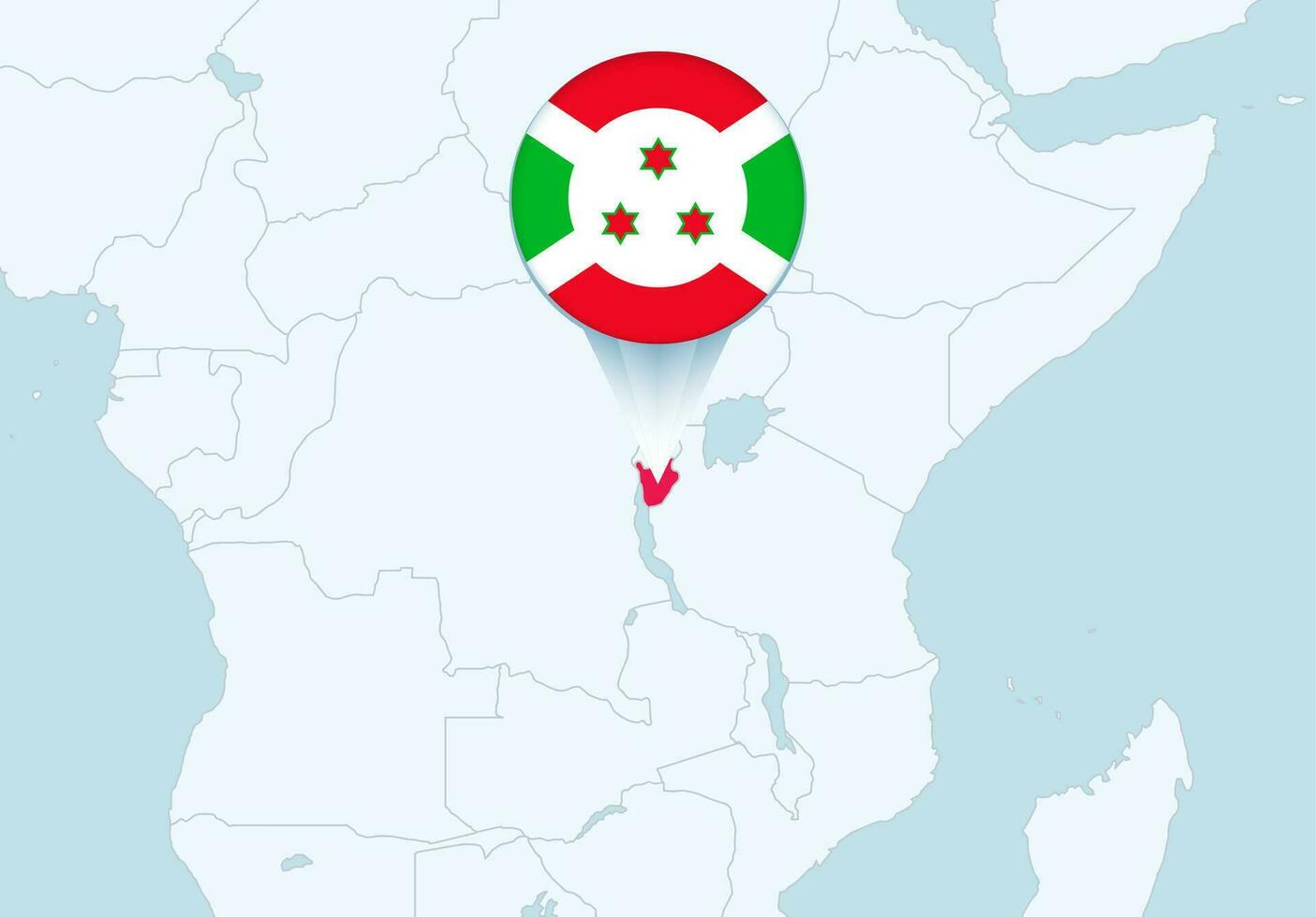 África con seleccionado Burundi mapa y Burundi bandera icono. vector