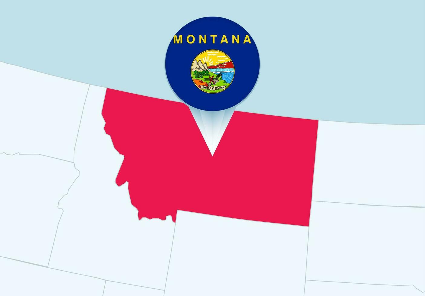 United States with selected Montana map and Montana flag icon. vector