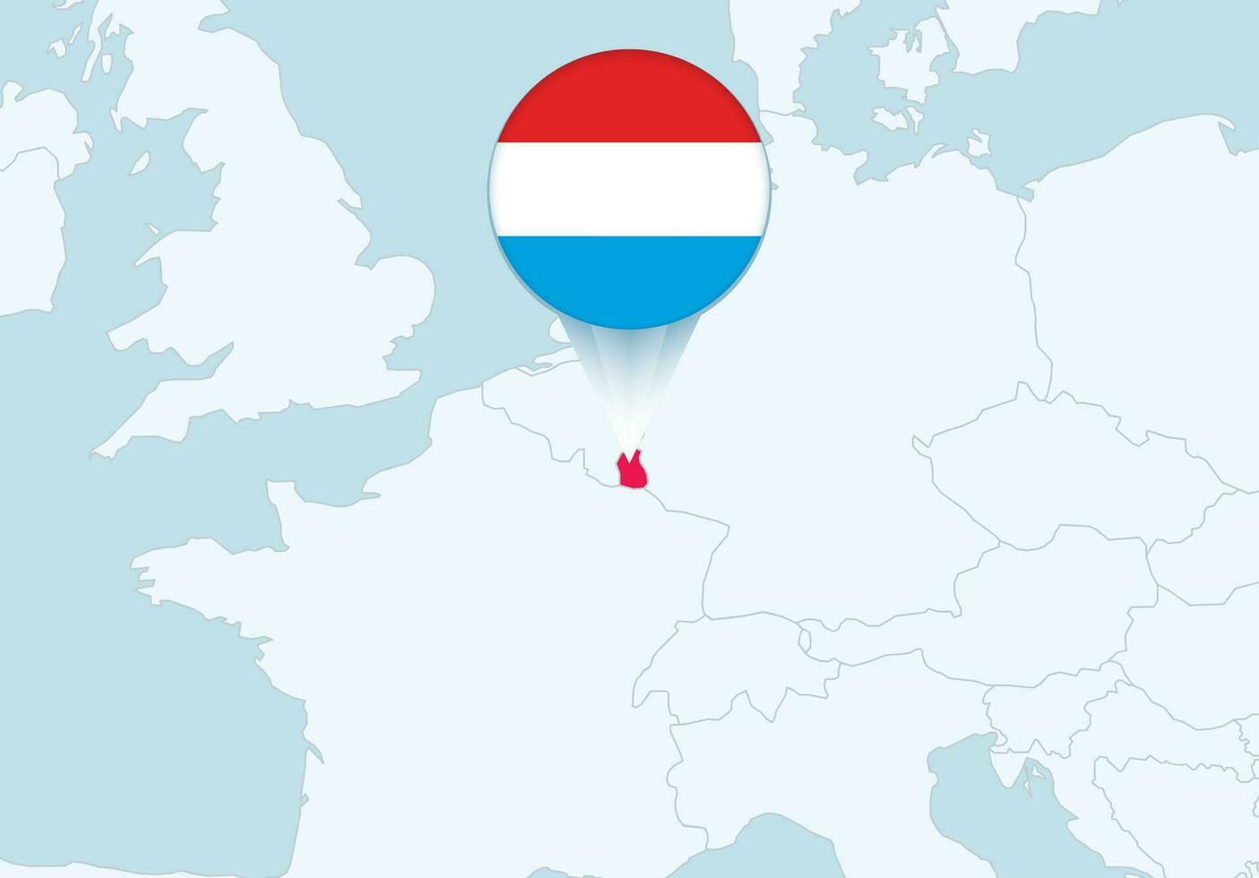 Europe with selected Luxembourg map and Luxembourg flag icon. vector