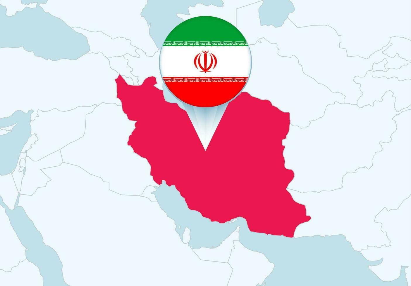 Asia with selected Iran map and Iran flag icon. vector