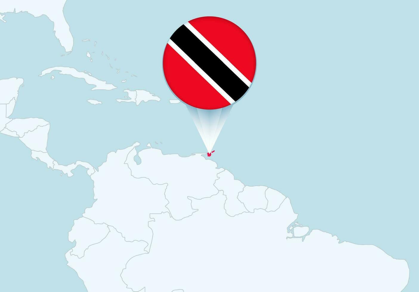 America with selected Trinidad and Tobago map and Trinidad and Tobago flag icon. vector