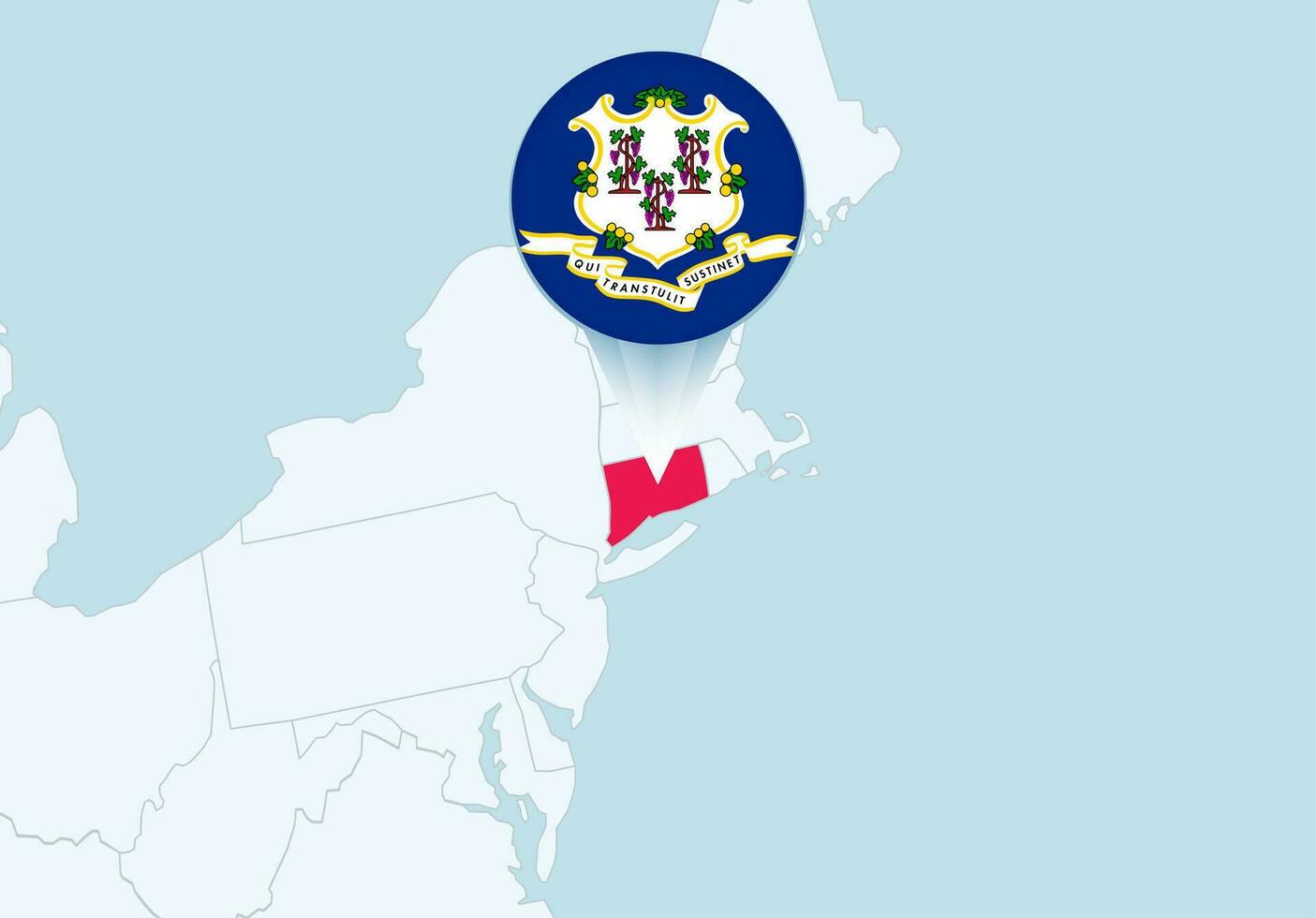 unido estados con seleccionado Connecticut mapa y Connecticut bandera icono. vector