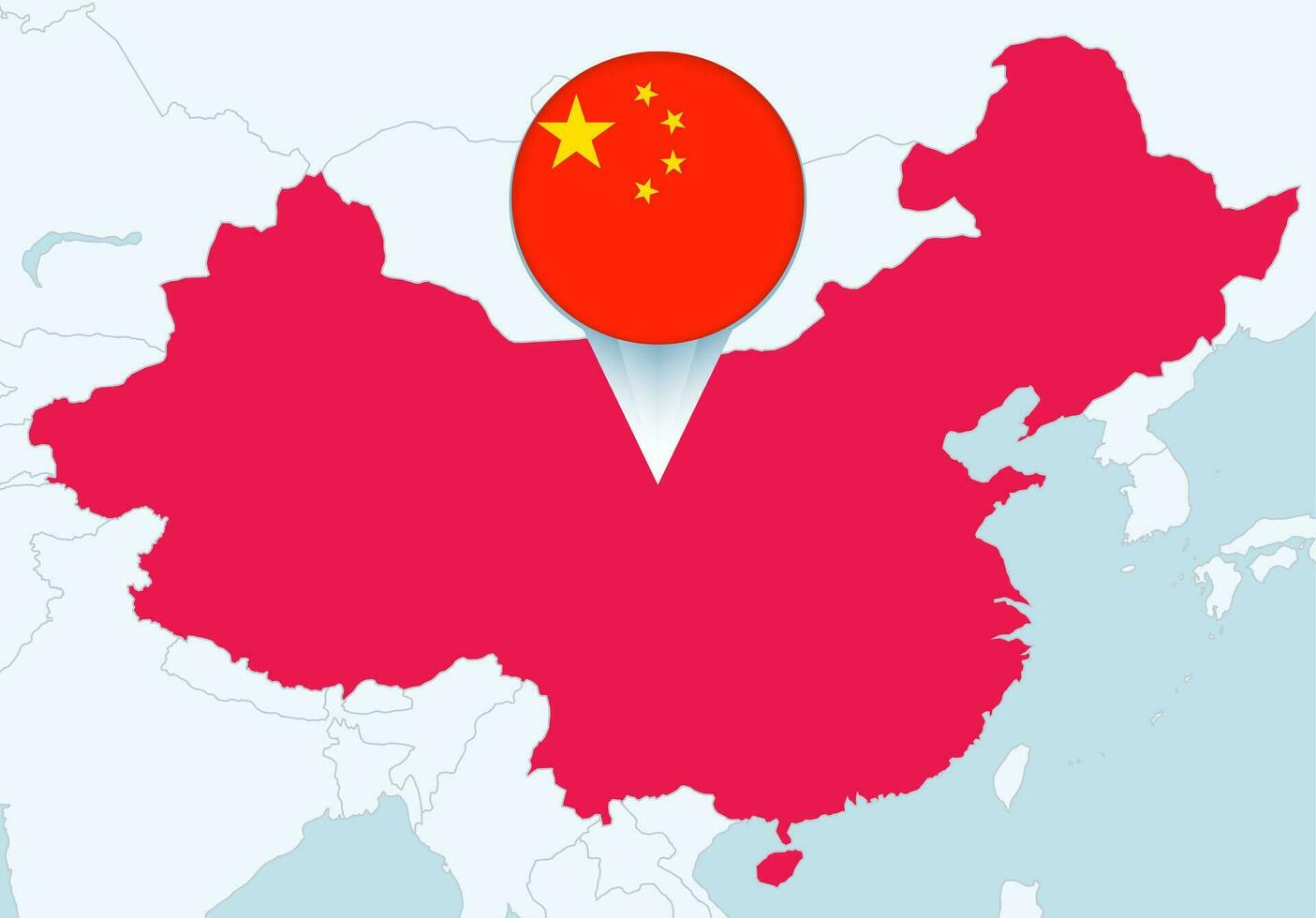 Asia con seleccionado China mapa y China bandera icono. vector