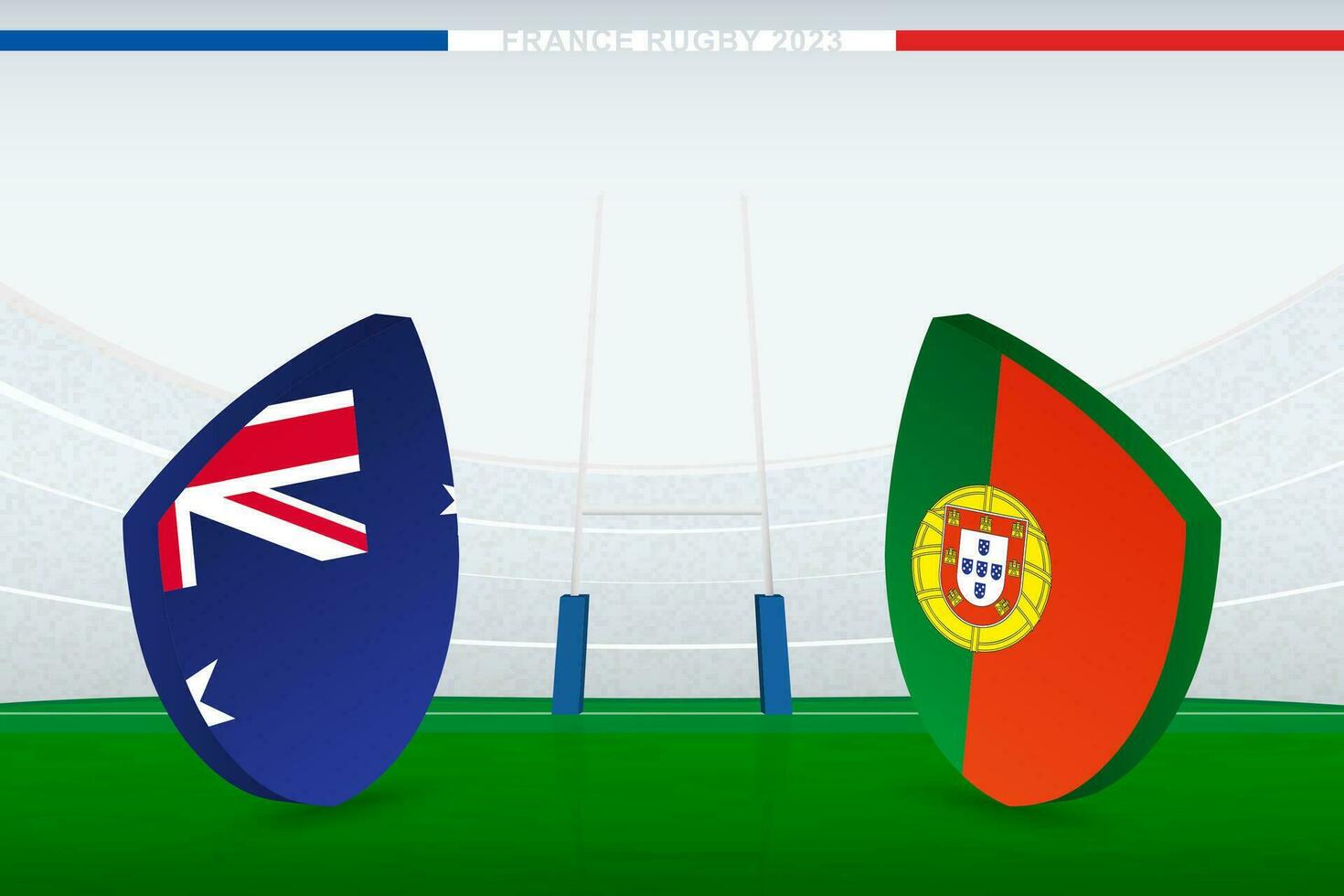 Match between Australia and Portugal, illustration of rugby flag icon on rugby stadium. vector