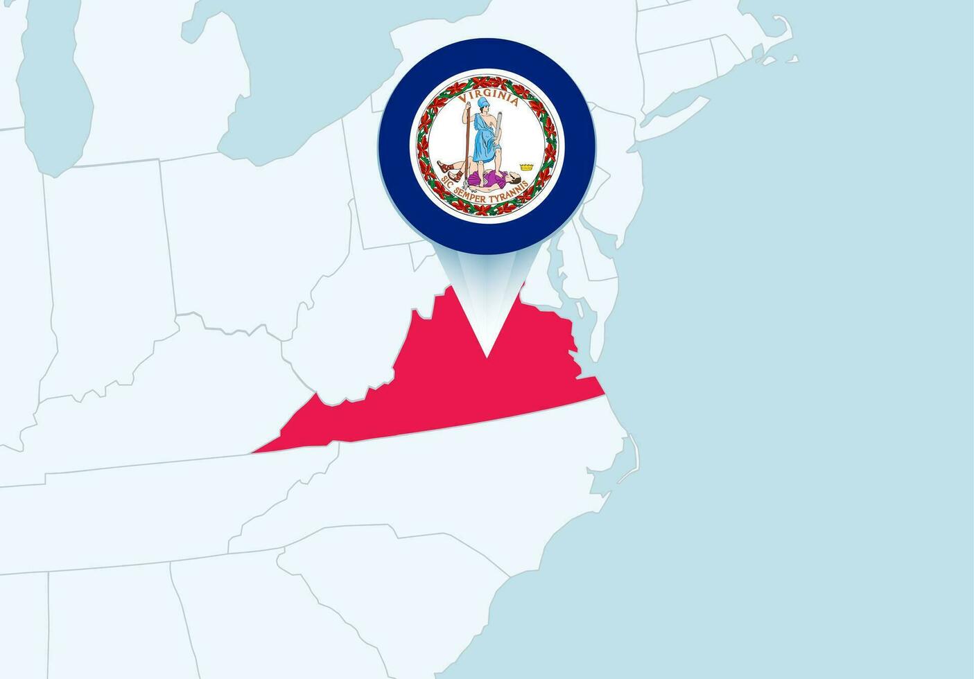 United States with selected Virginia map and Virginia flag icon. vector