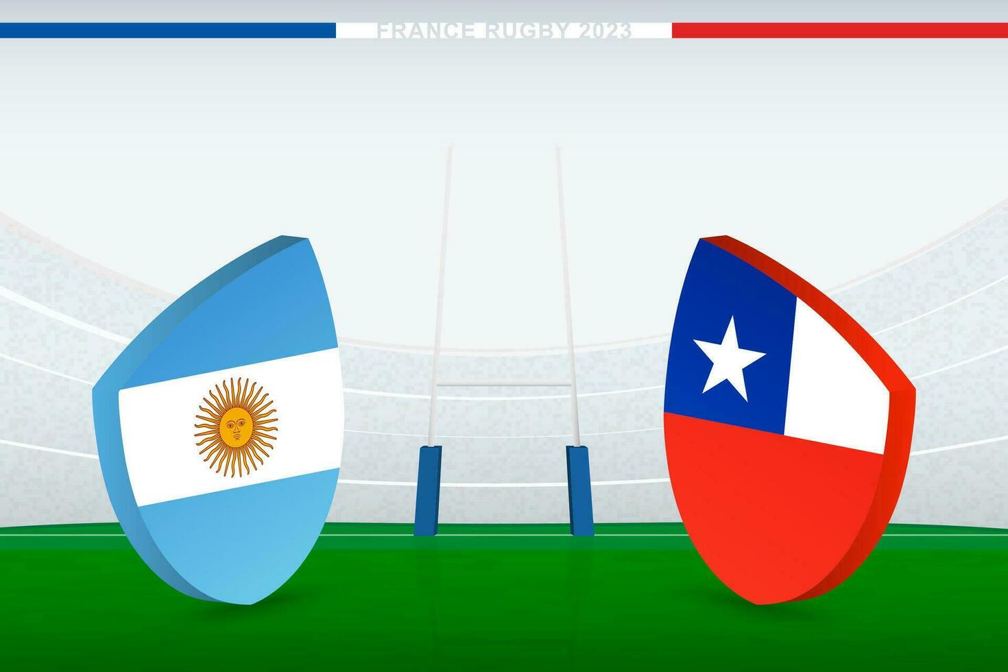 Match between Argentina and Chile, illustration of rugby flag icon on rugby stadium. vector