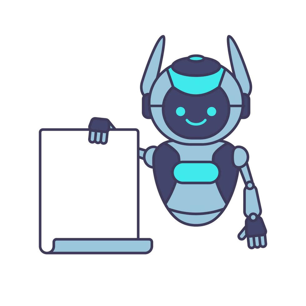 Robot holding blank poster banner or showing information vector