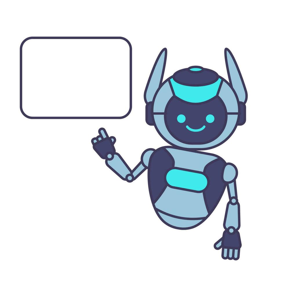 Robot holding blank poster banner or showing information vector