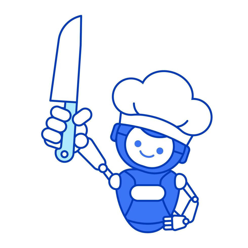 robot cocinero participación cuchillo vector ilustración. robot cocinero mascota ilustración diseño