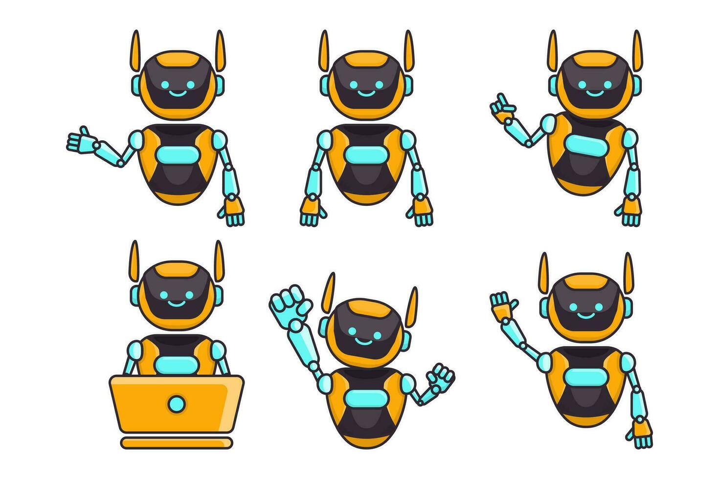 Robot mascot character vector illustration. Robot cartoon pose set design collections