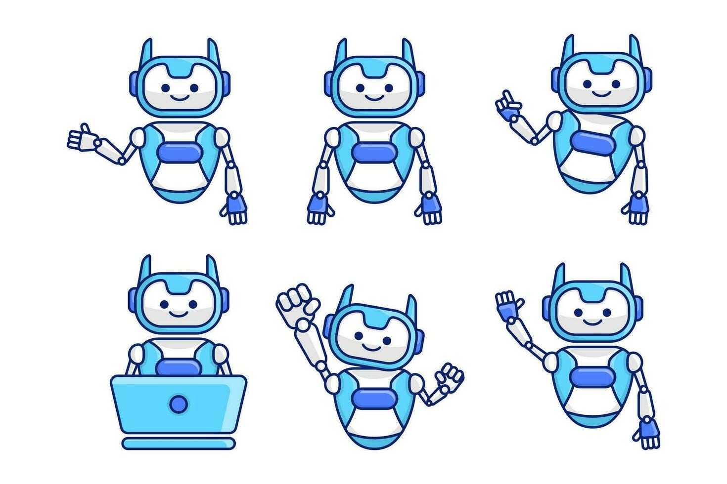 Robot mascot character vector illustration. Robot cartoon pose set design collections