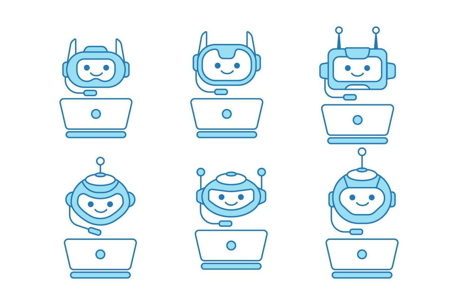 Virtual Assistant or Chat Bot Icon with Laptop and Headset Icon vector