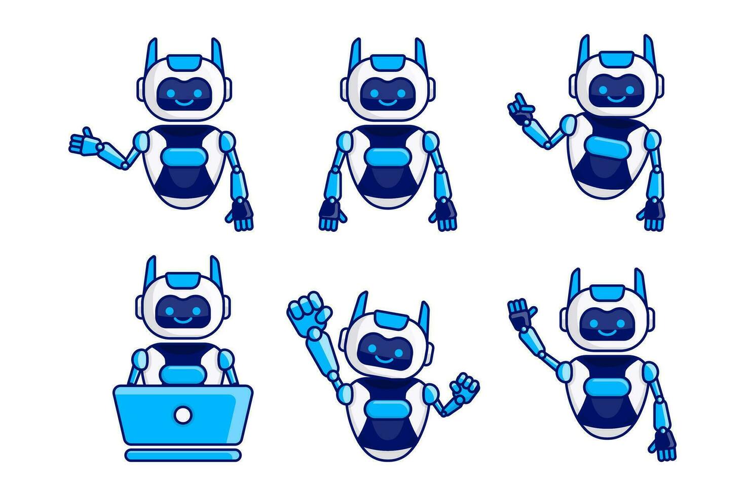 Robot mascot character vector illustration. Robot cartoon pose set design collections