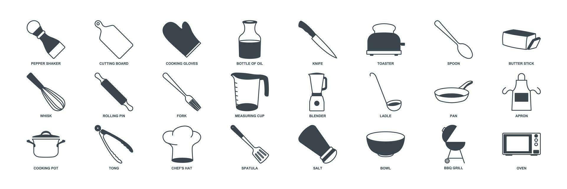 Cocinando icono colocar, incluido íconos como cuchillo, bol, licuadora y más símbolos recopilación, logo aislado vector ilustración