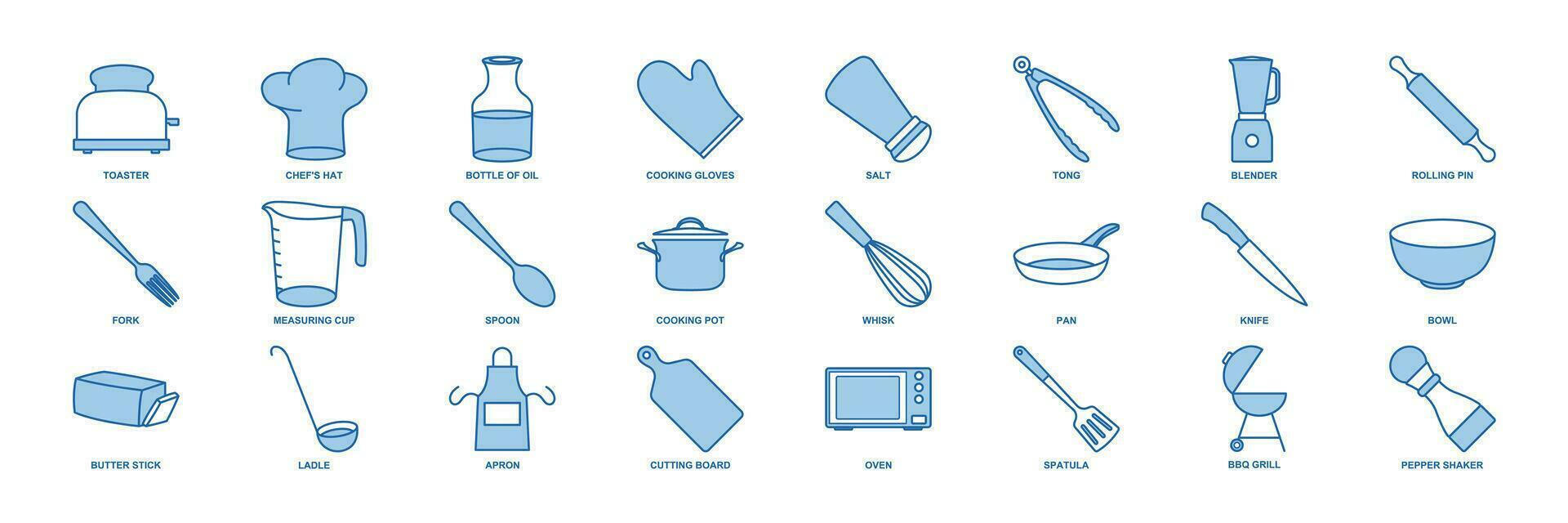 Cocinando icono colocar, incluido íconos como cuchillo, bol, licuadora y más símbolos recopilación, logo aislado vector ilustración