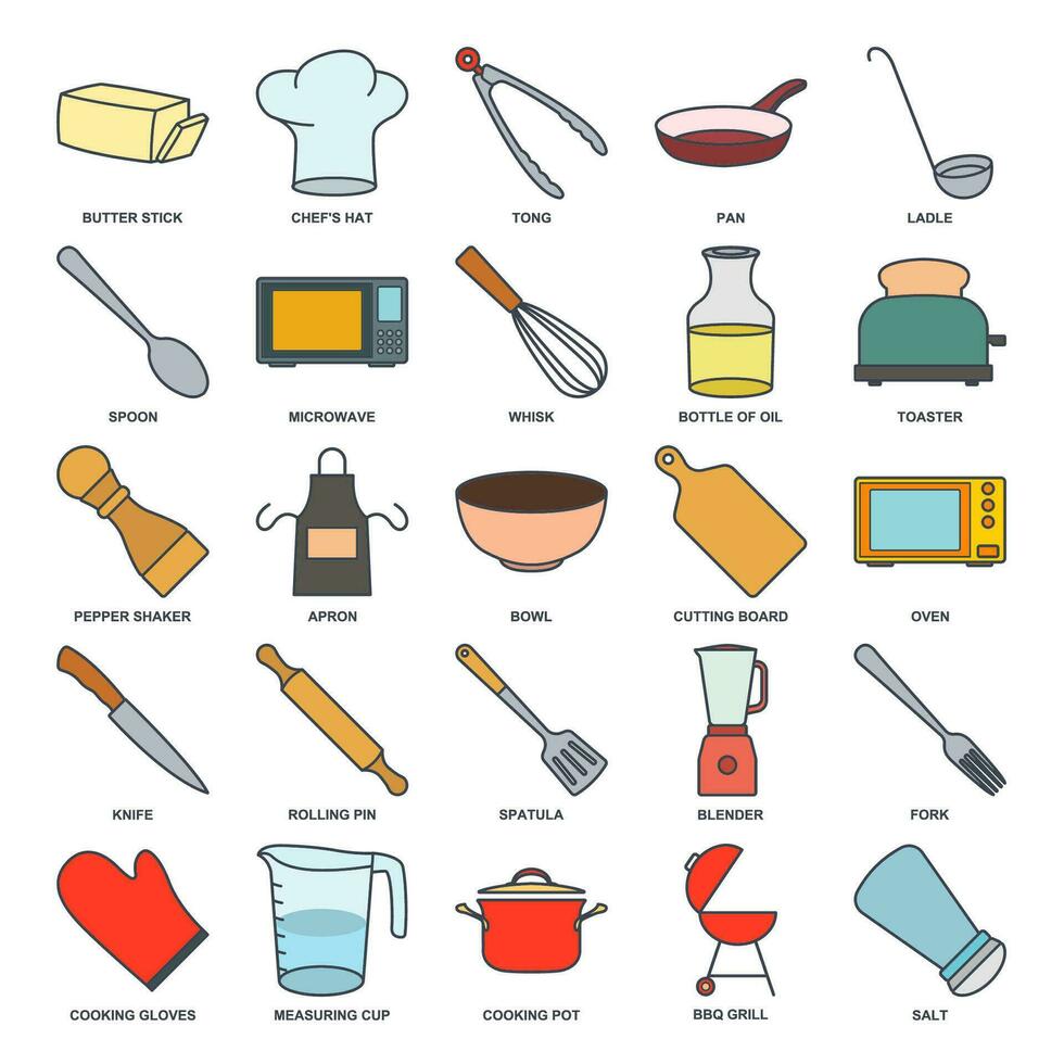 Cocinando icono colocar, incluido íconos como cuchillo, bol, licuadora y más símbolos recopilación, logo aislado vector ilustración