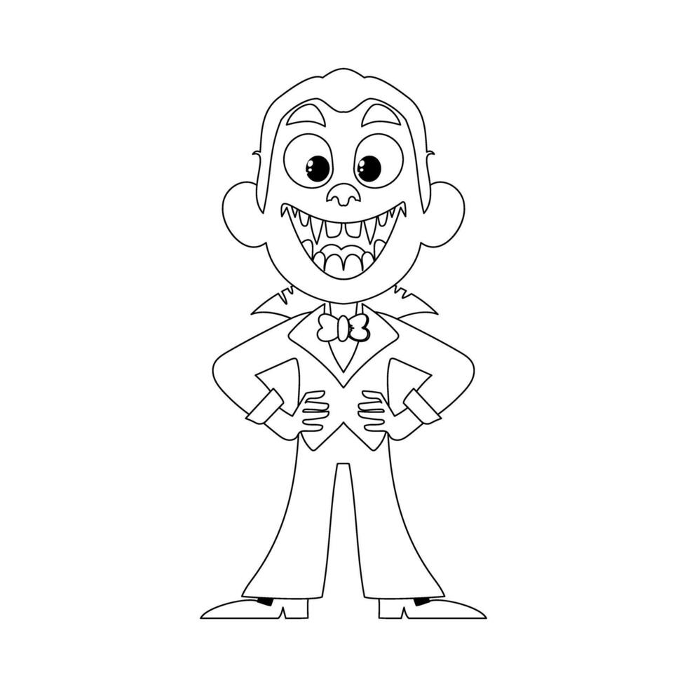 A person who is dressed like a vampire for Halloween and is funny.Linear style. vector