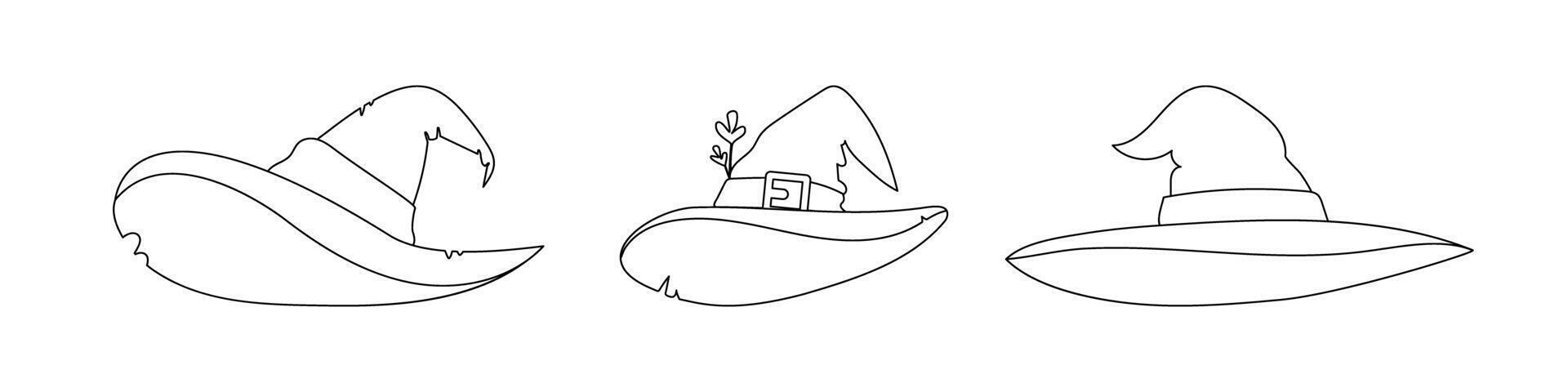 This is a set of Halloween witch hats. Childrens coloring page. vector