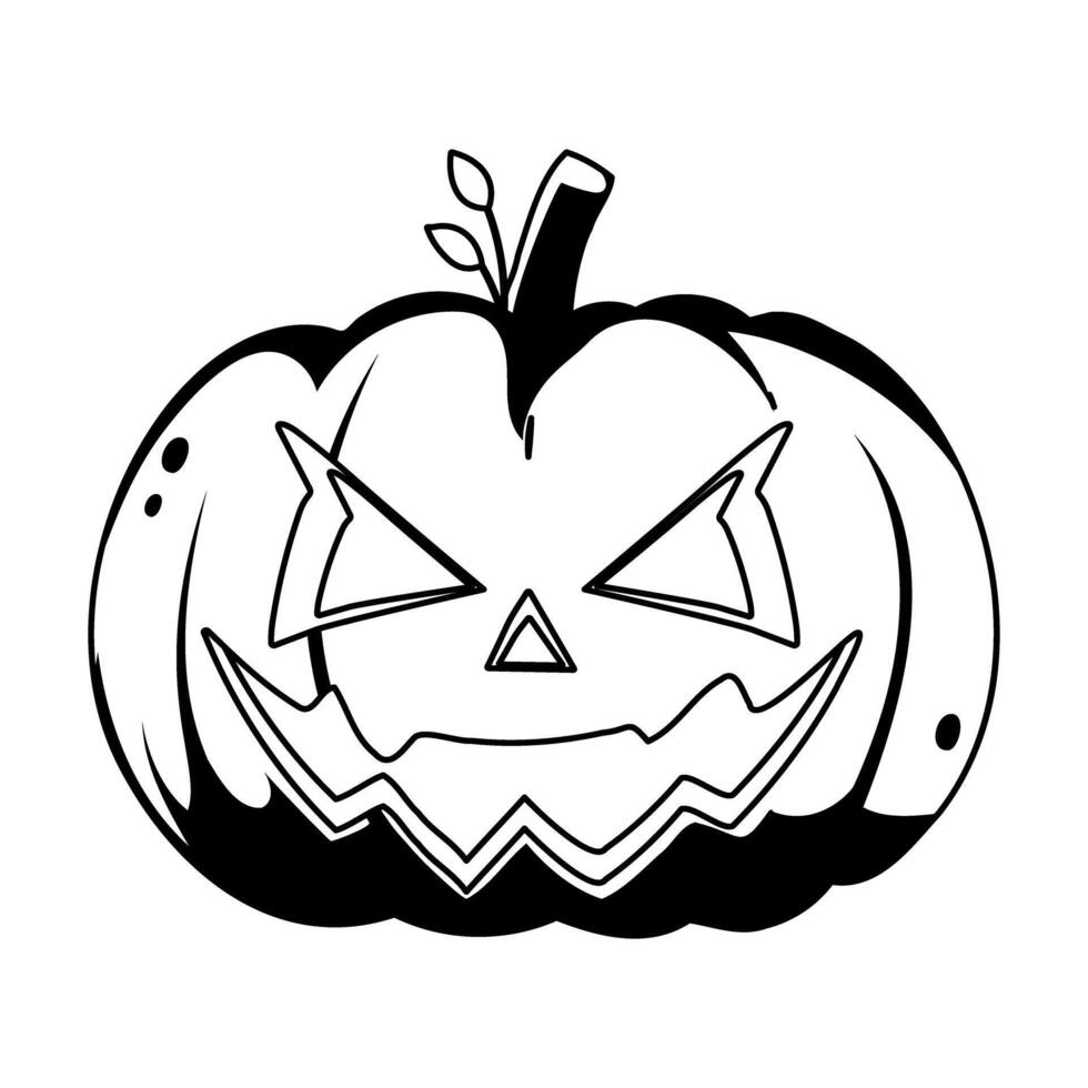 This is the picture or sign that represents Halloween. A very large pumpkin with a scary face.Linear style. vector