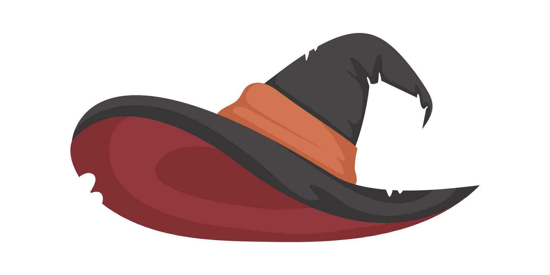 Big pointy hat that witches wear. Halloween hat that looks like a cap. Cartoon style, Vector Illustration