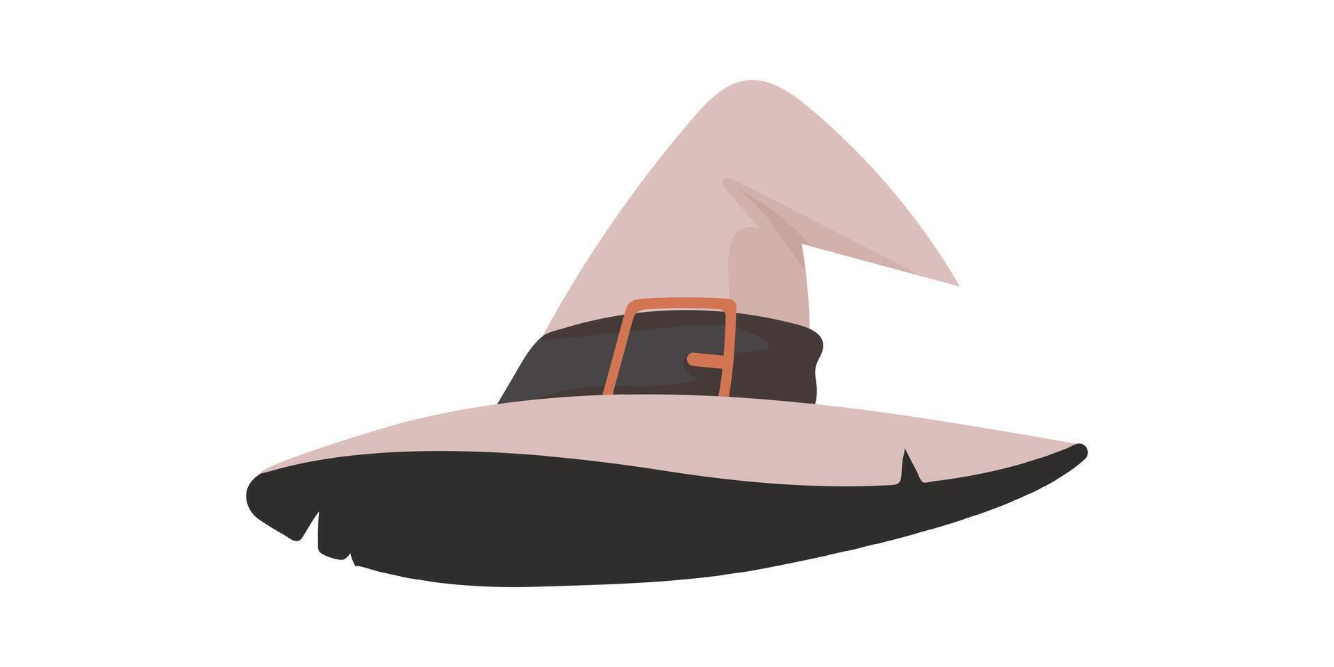 A big, sharp hat that witches put on their heads. Halloween hat that resembles a baseball cap. Cartoon style, Vector Illustration