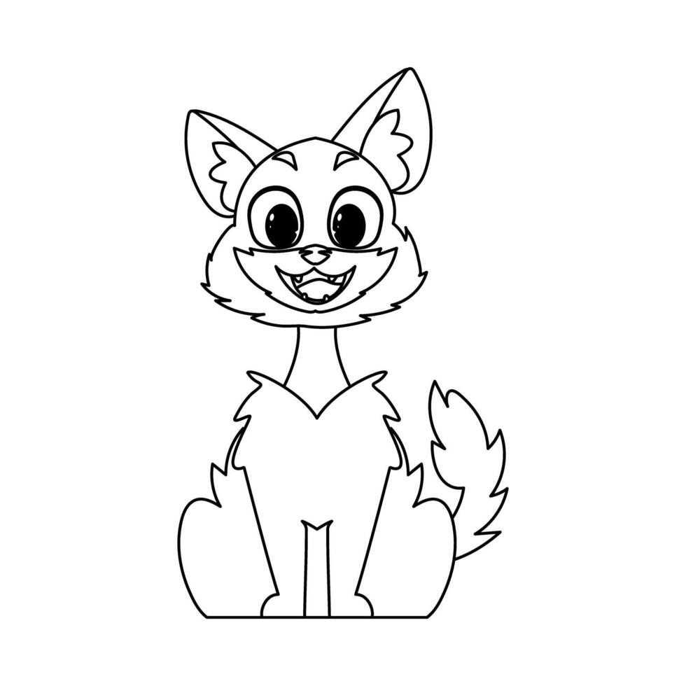 There is an adorable cat with a silly face just sitting.Linear style. vector
