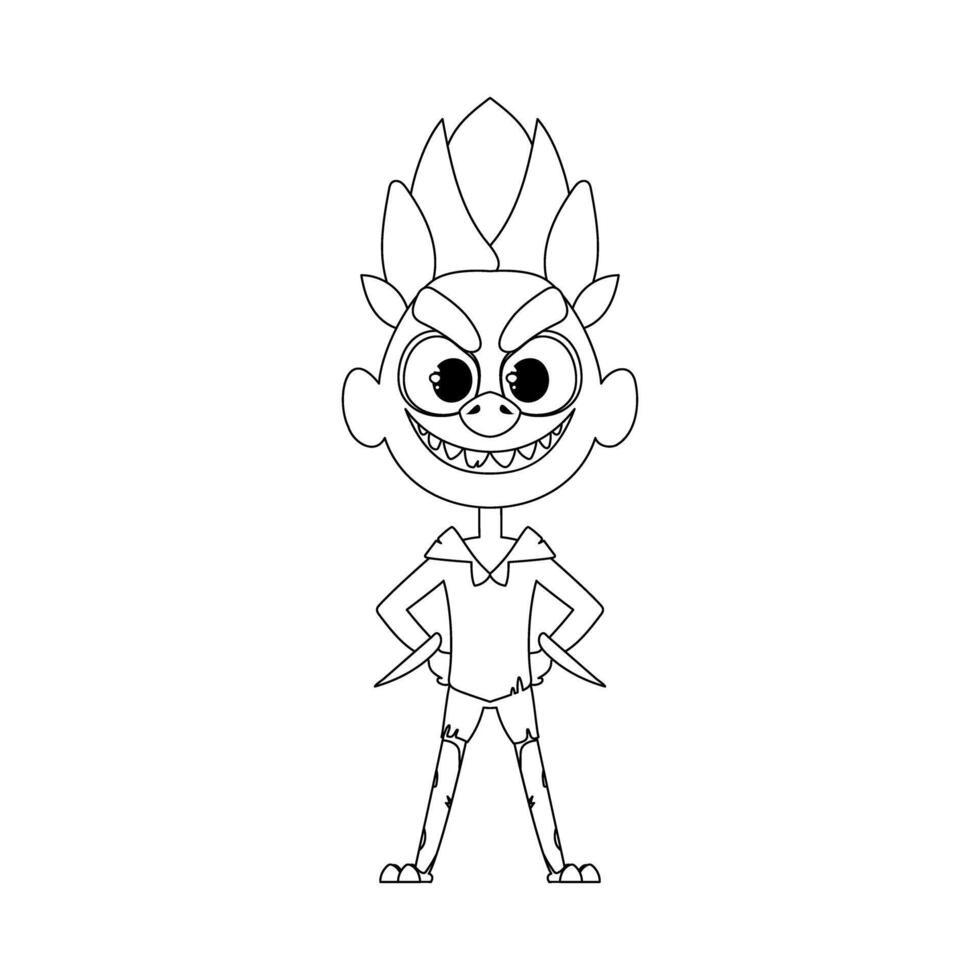 This cartoon character is unique and different from all others. Childrens coloring page. vector