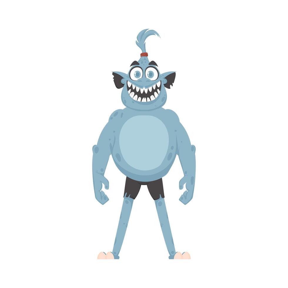 This is a silly and fun blue creature. Cartoon style. vector