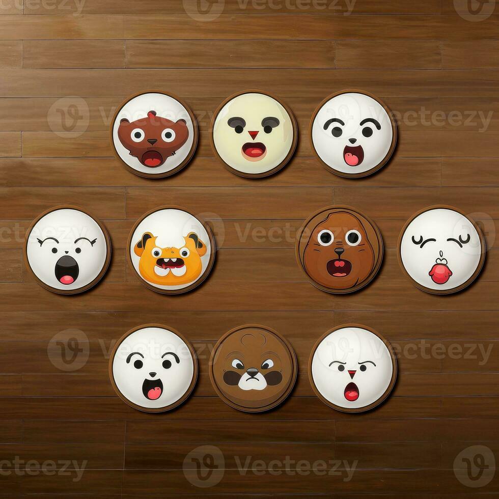 Set of animal faces, face emojis, stickers, emoticons,cartoon funny mascot characters face set, Generative AI illustration photo