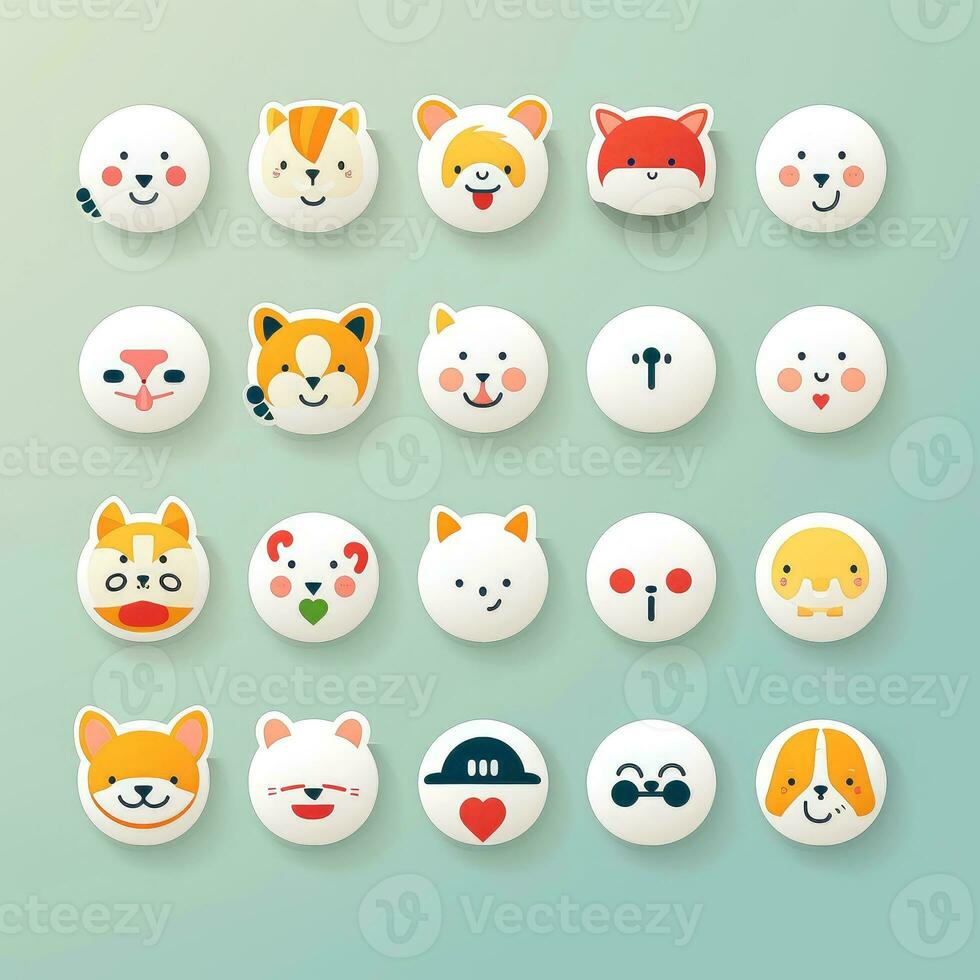 Set of animal faces, face emojis, stickers, emoticons,cartoon funny mascot characters face set, Generative AI illustration photo