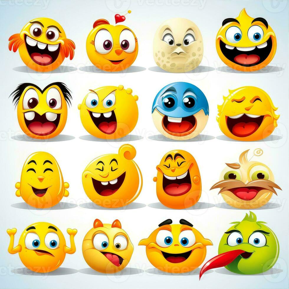 Set of animal faces, face emojis, stickers, emoticons,cartoon funny mascot characters face set, Generative AI illustration photo