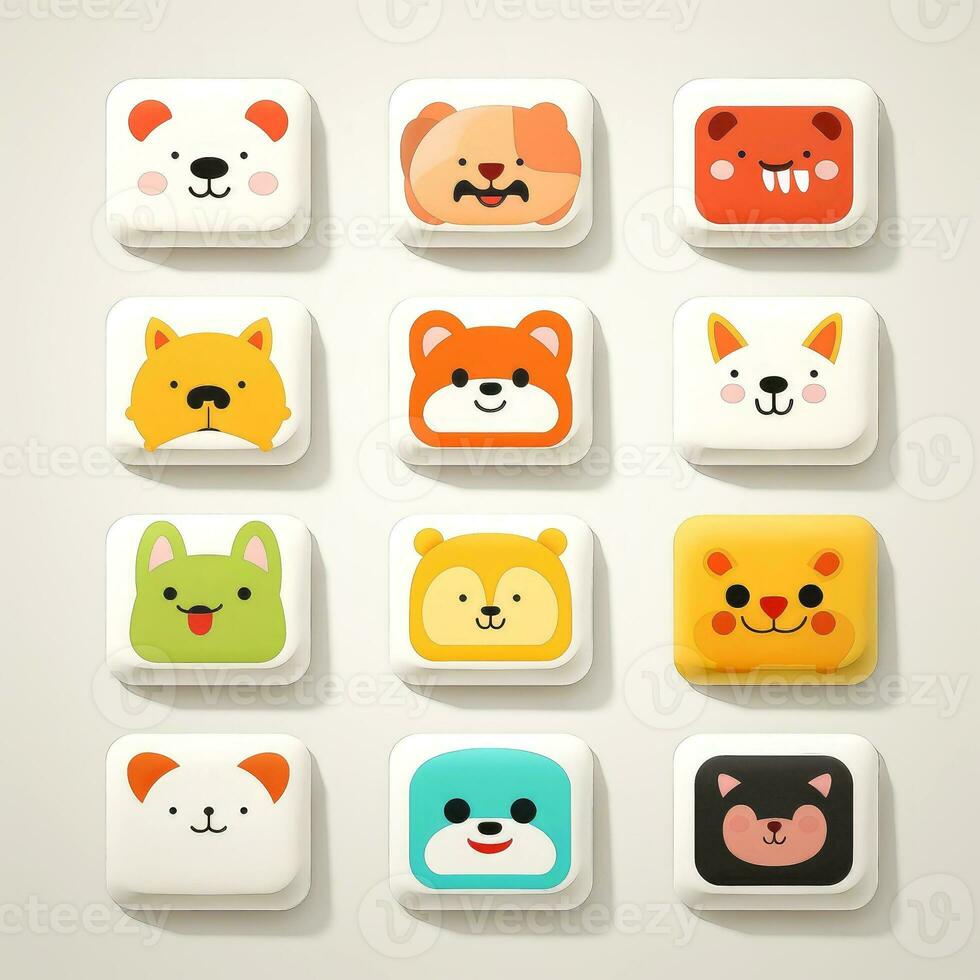 Set of animal faces, face emojis, stickers, emoticons,cartoon funny mascot characters face set, Generative AI illustration photo