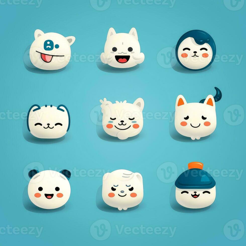 Set of animal faces, face emojis, stickers, emoticons,cartoon funny mascot characters face set, Generative AI illustration photo