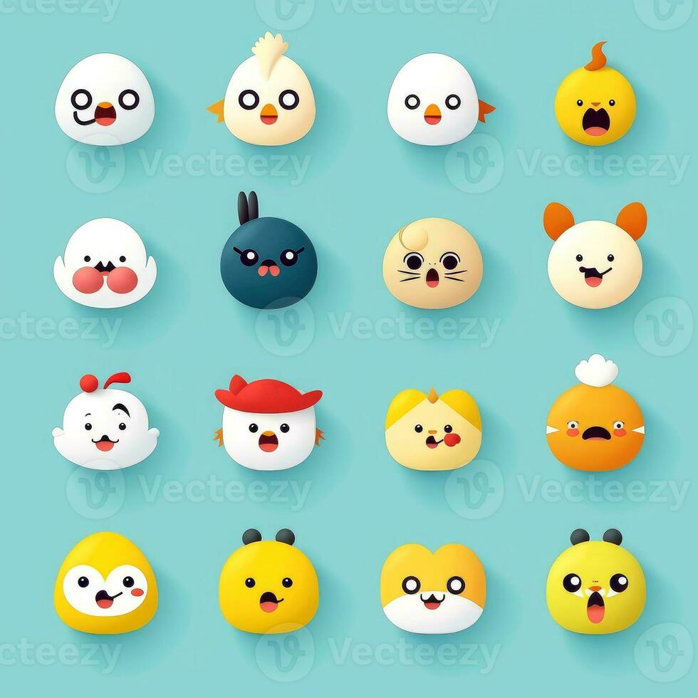 Set of animal faces, face emojis, stickers, emoticons,cartoon funny mascot characters face set, Generative AI illustration photo
