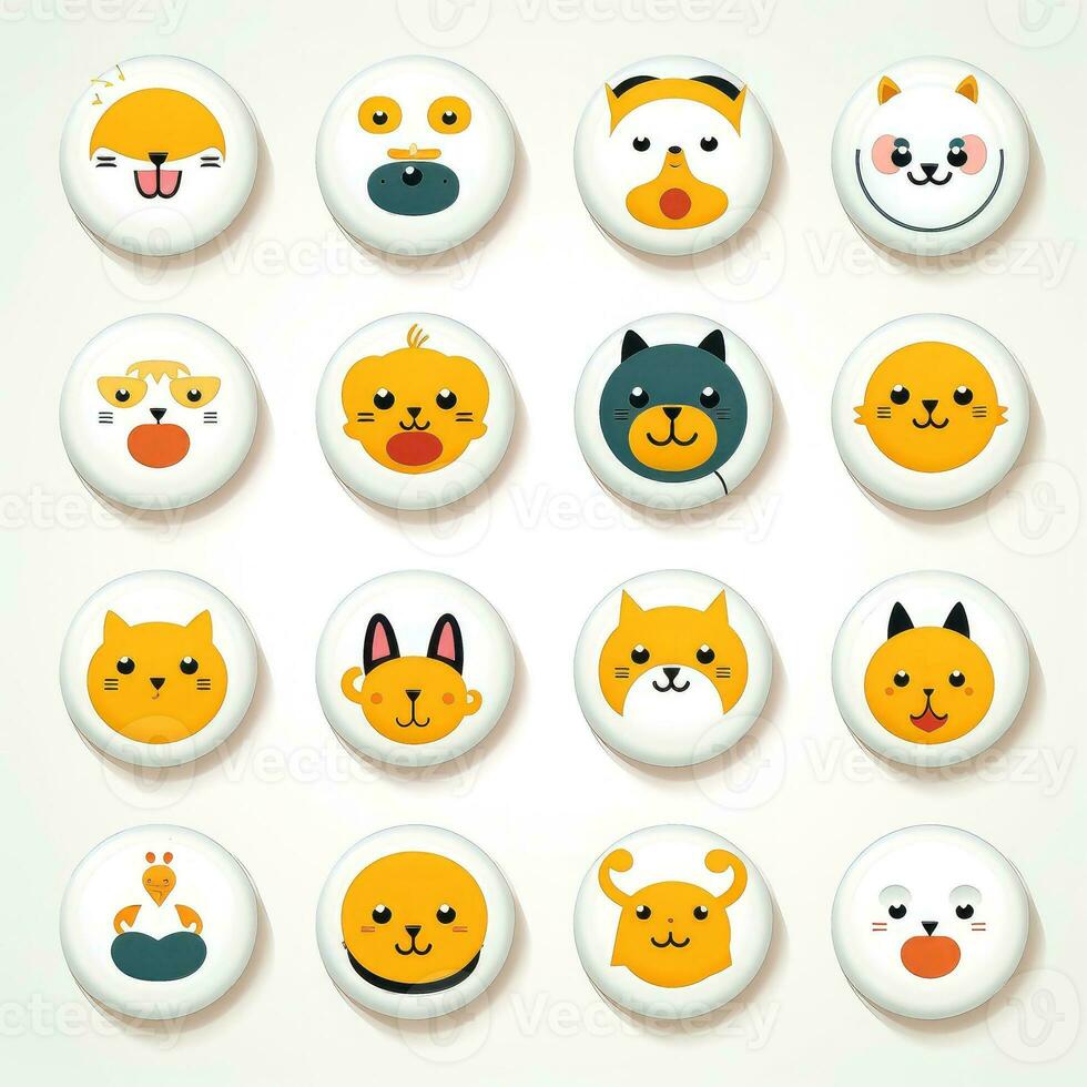 Set of animal faces, face emojis, stickers, emoticons,cartoon funny mascot characters face set, Generative AI illustration photo