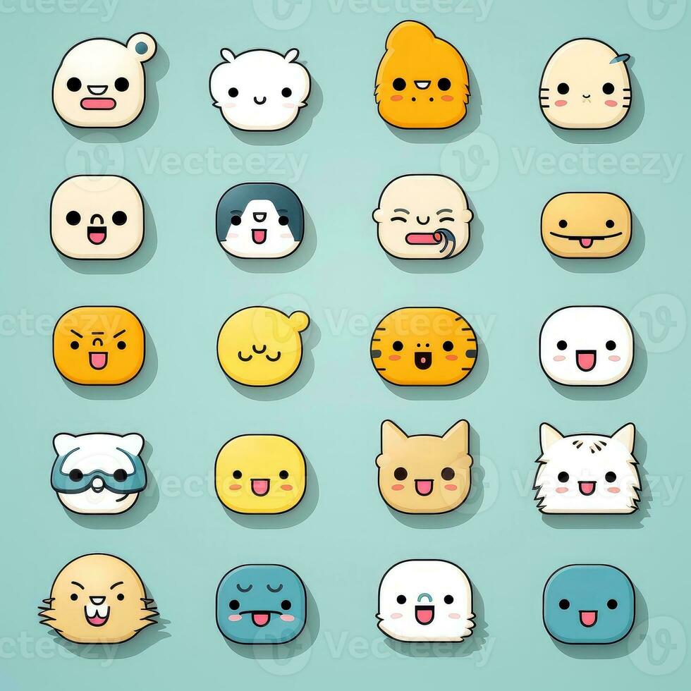 Set of animal faces, face emojis, stickers, emoticons,cartoon funny mascot characters face set, Generative AI illustration photo