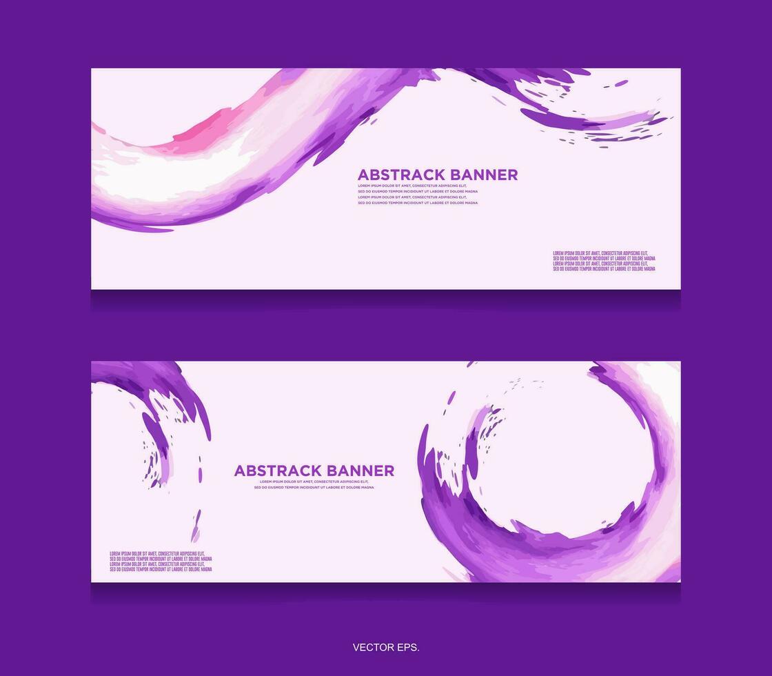 two banners with abstract paint strokes on a purple background vector