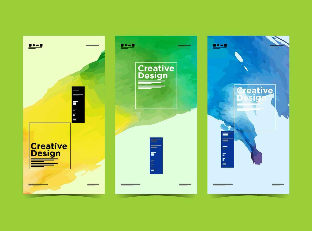 three vertical banners with colorful paint strokes vector