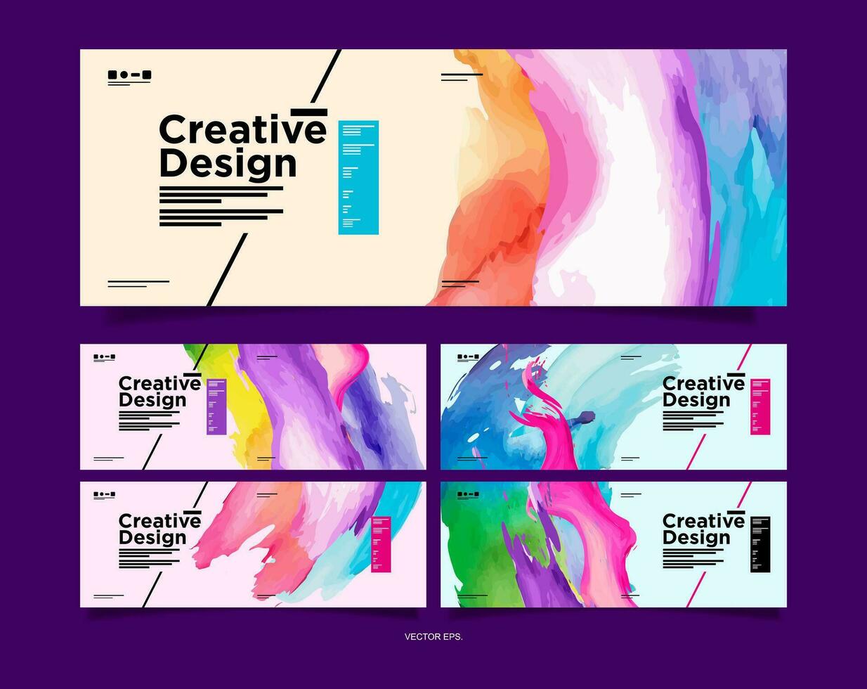 a set of colorful banners with the words creative design vector