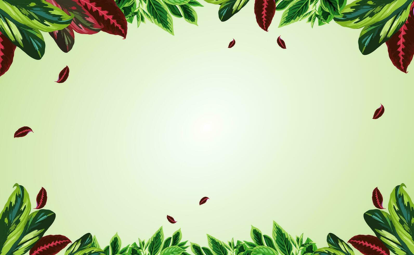 a green background with red leaves and leaves vector