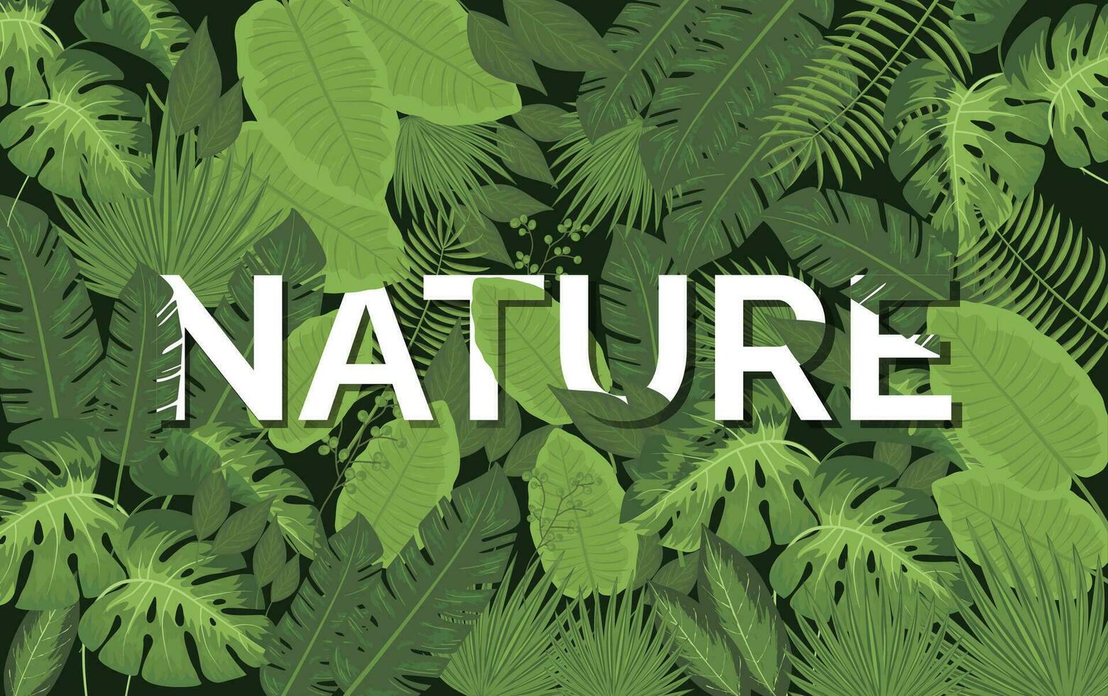 nature text on a green background with leaves vector