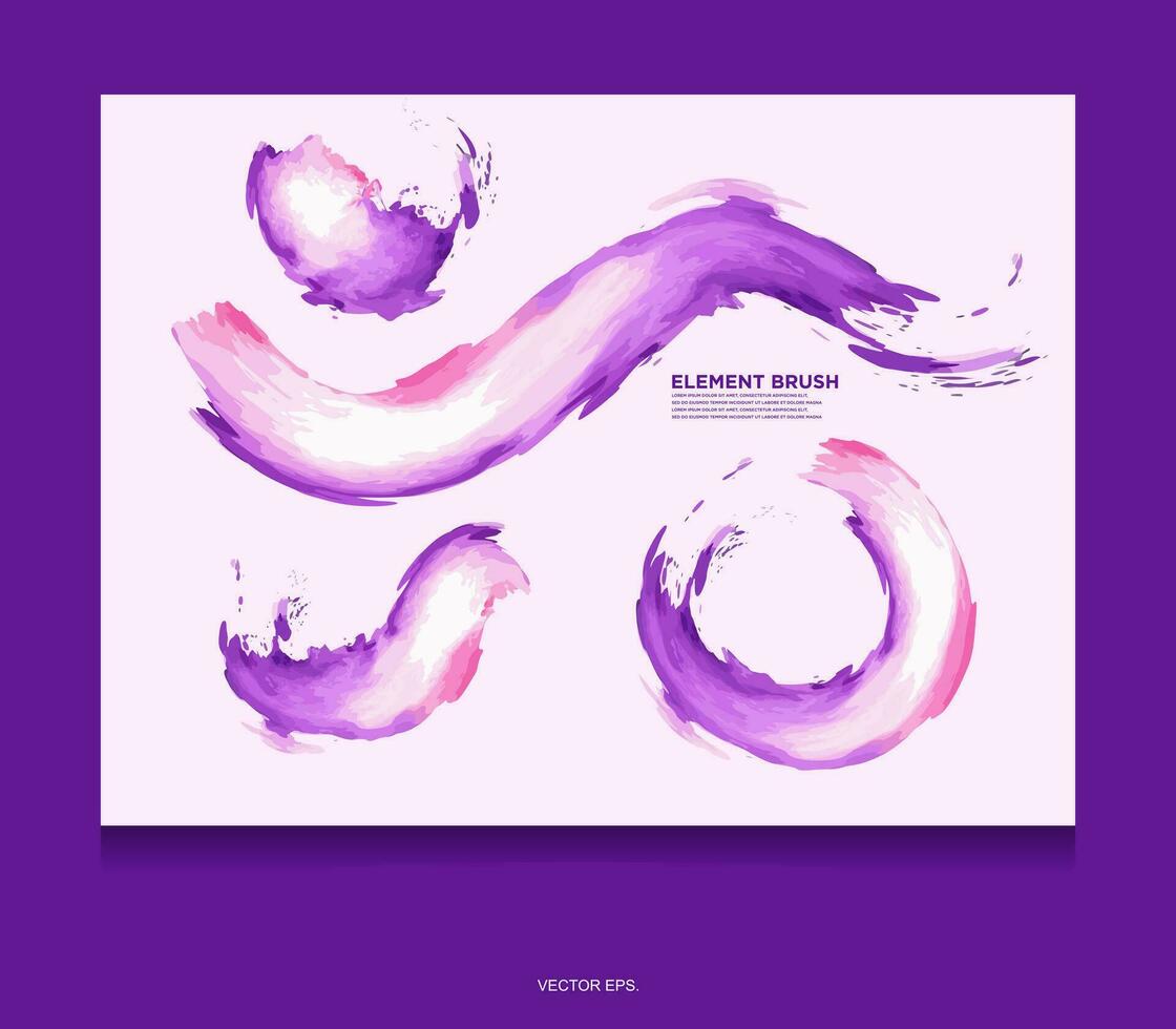 purple watercolor brush stroke set on a purple background vector