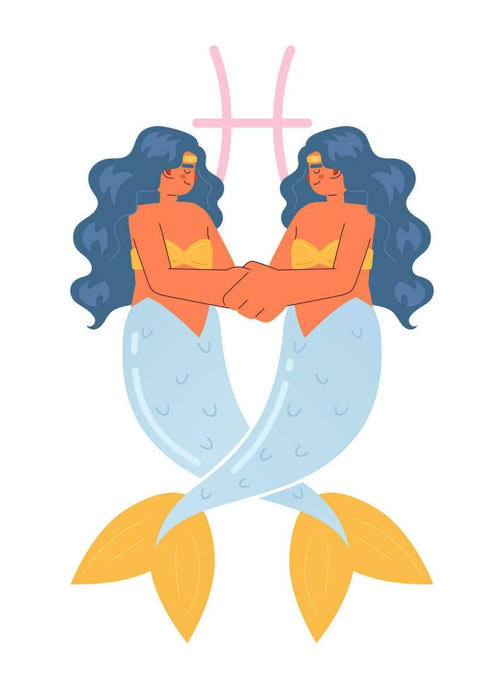 Piscis zodíaco firmar plano concepto vector Mancha ilustración. sirena cruz entrelazando. abrazando 2d dibujos animados caracteres en blanco para web ui diseño. astrología aislado editable creativo héroe imagen