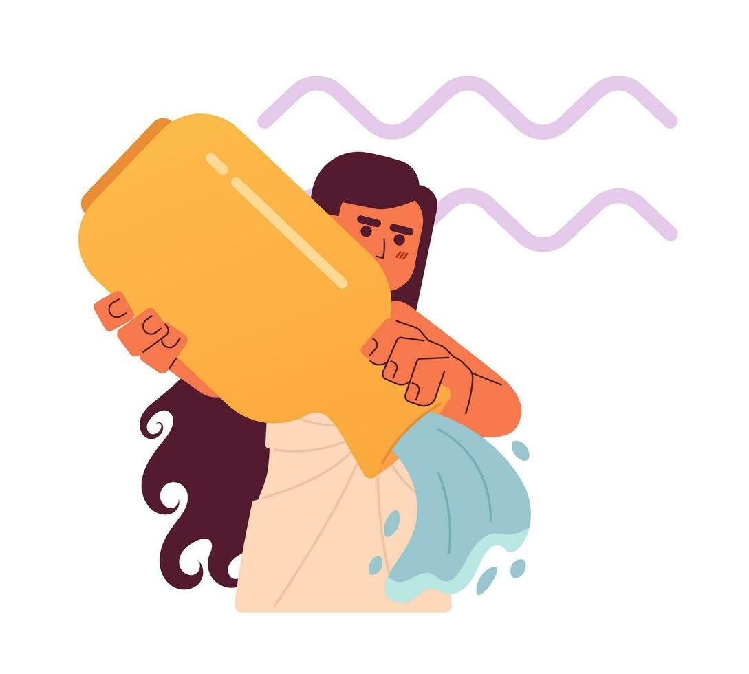 Aquarius zodiac sign flat concept vector spot illustration. Girl holding amphora and pours water 2D cartoon character on white for web UI design. Astrology isolated editable creative hero image