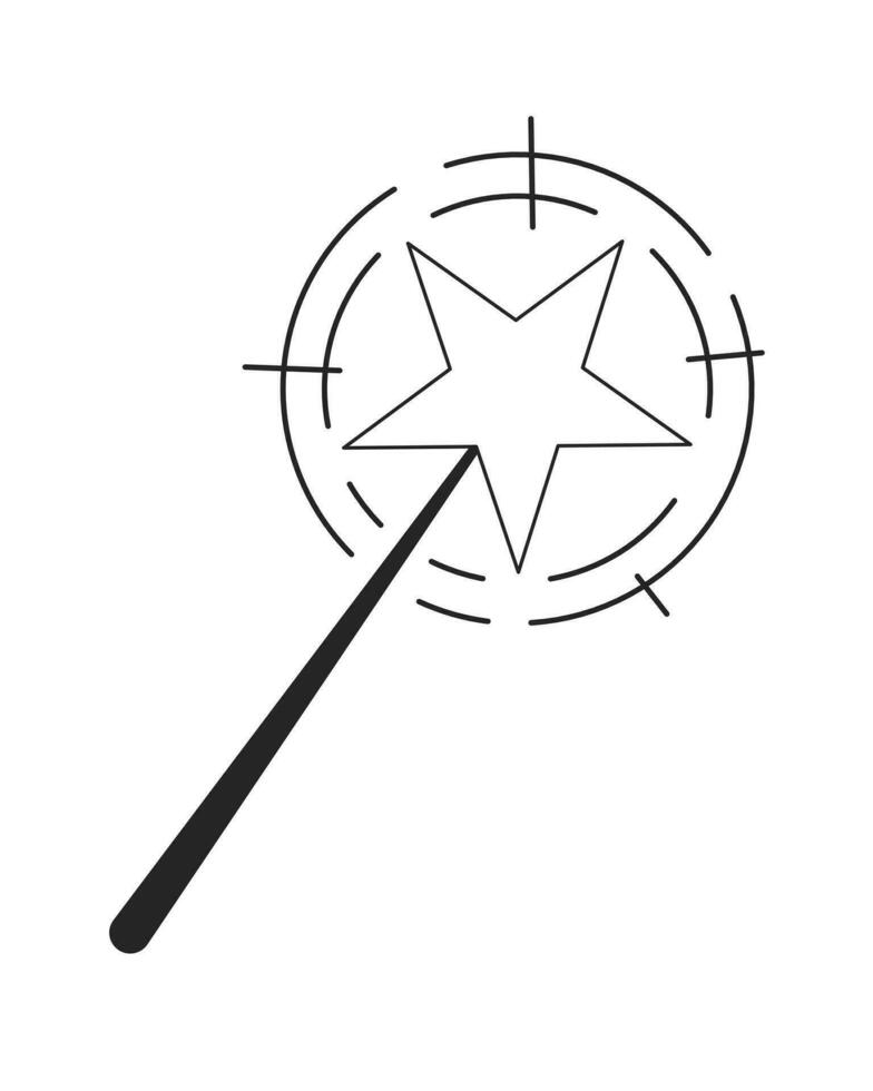 Magic wand flat monochrome isolated vector object. Witchcrafting. Magic tricks. Star on stick. Editable black and white line art drawing. Simple outline spot illustration for web graphic design