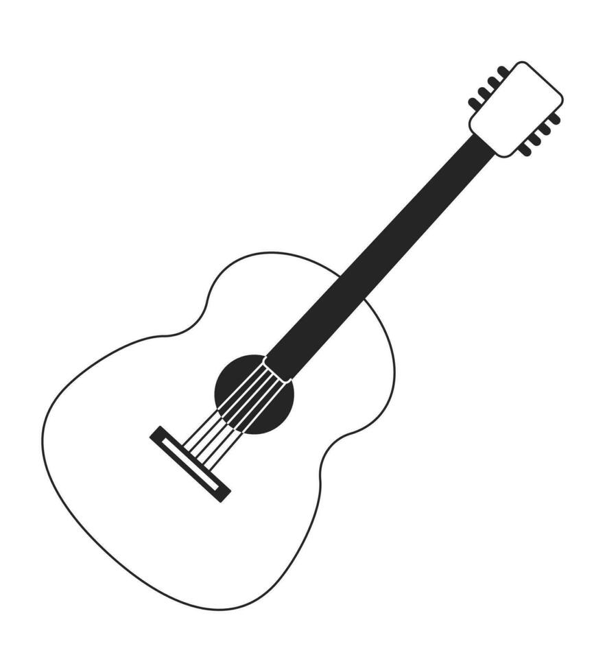 Acoustic guitar flat monochrome isolated vector object. String musical instrument. Playing music. Editable black and white line art drawing. Simple outline spot illustration for web graphic design