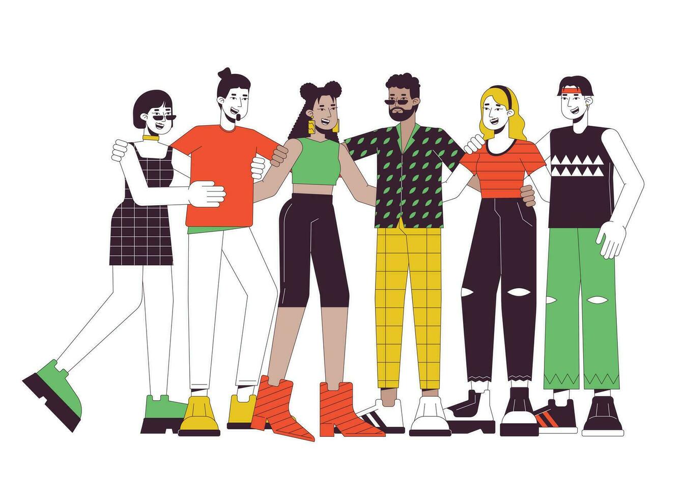 DIverse community flat line concept vector spot illustration. Multinational friendly people. 2D cartoon outline characters on white for web UI design. Editable isolated color hero image